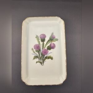 3 Vintage Floral Ceramic Trays with Purple Thistle Design by Royal Vale